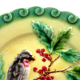 Art Deco slip plate yellow background Sarreguemines: 2 Birds pecking holly