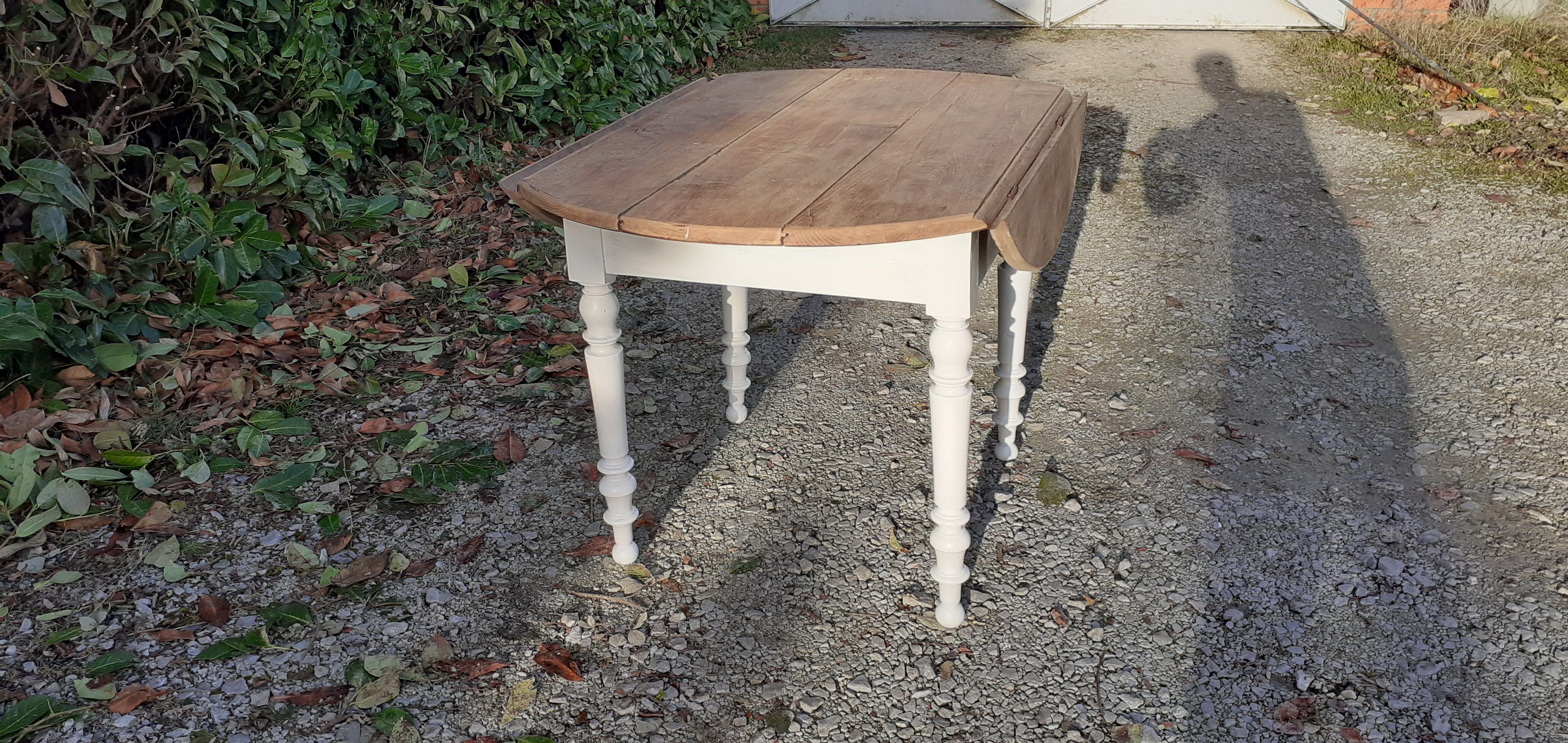 Louis Philippe style table felling solid oak wood brut white
