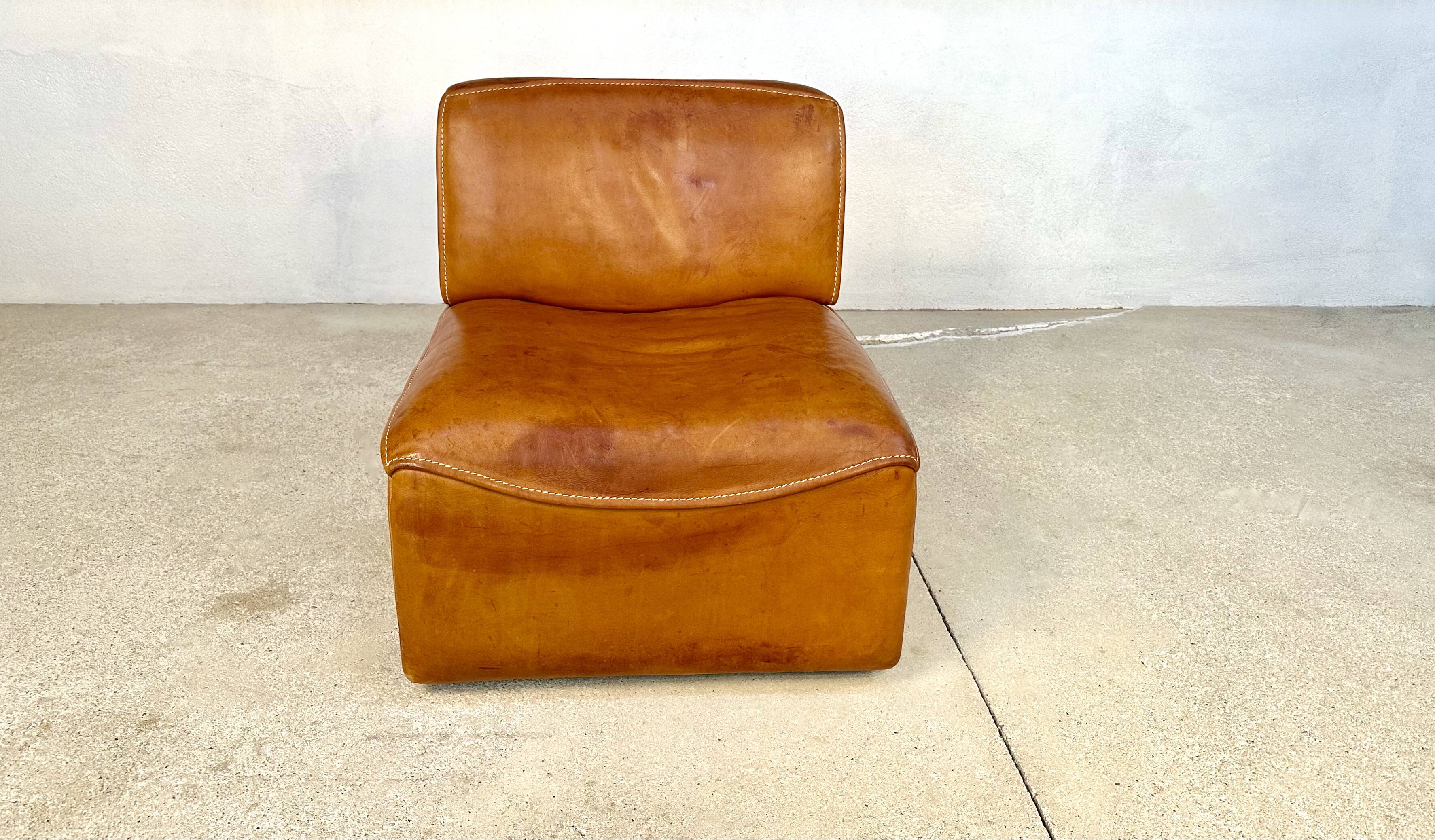 Brutalist Style DS-15 Leather Lounge Chair from De Sede, Switzerland 1970s