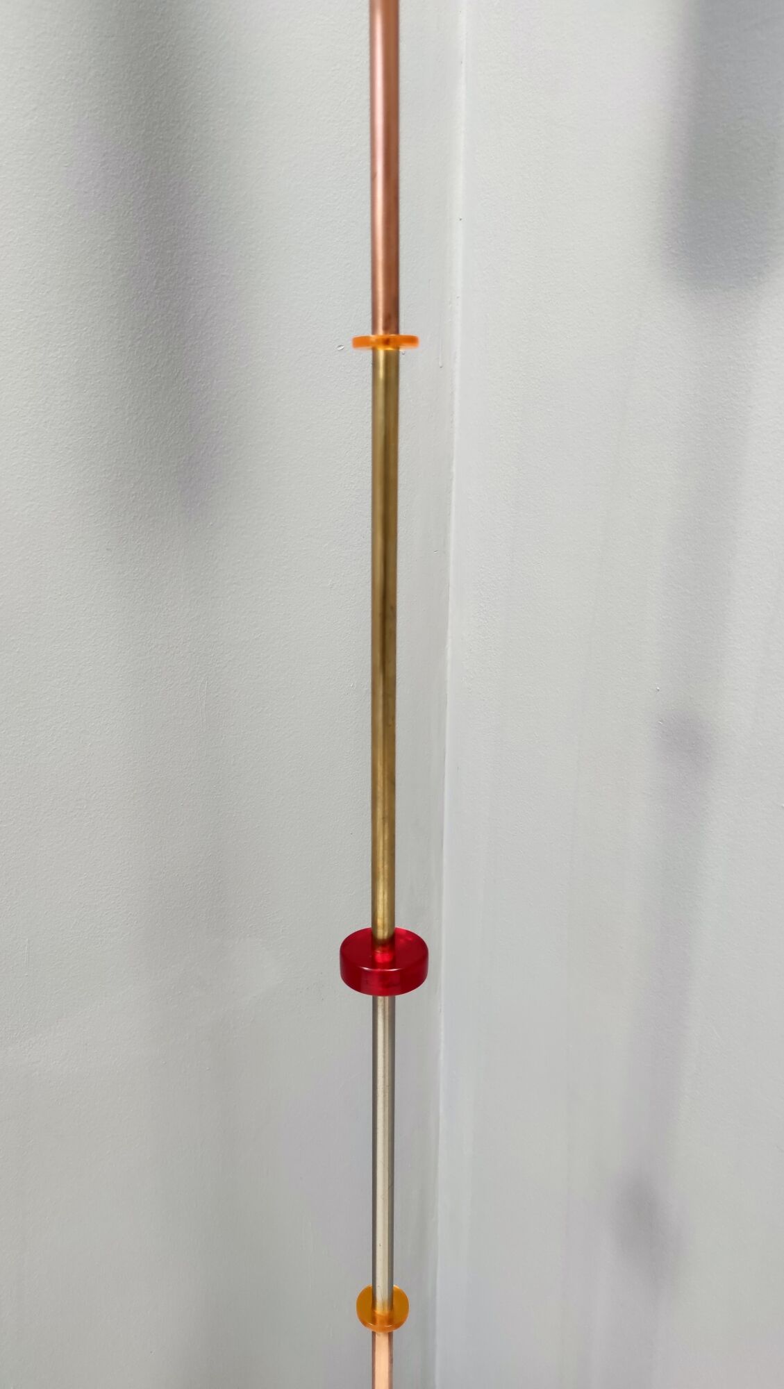 Glass, Brass, Aluminum, Copper and Iron Floor Lamp, 2021
