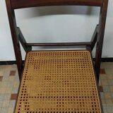 Set of 4 vintage 1970s folding chairs in wood and caning