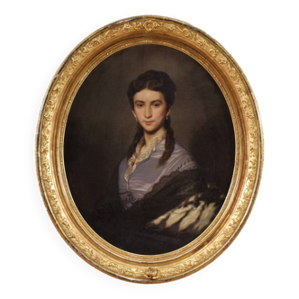 Portrait peint d'une dame signé Johann Grund et daté de 1869