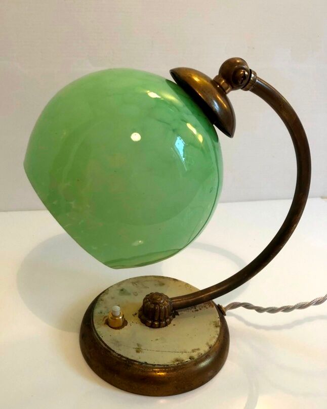 Brass table lamp, 30s-40s, clichy glass globe