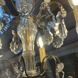 Bronze and cut crystal chandelier with 6 lights, early 20th century work.