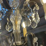 Bronze and cut crystal chandelier with 6 lights, early 20th century work.