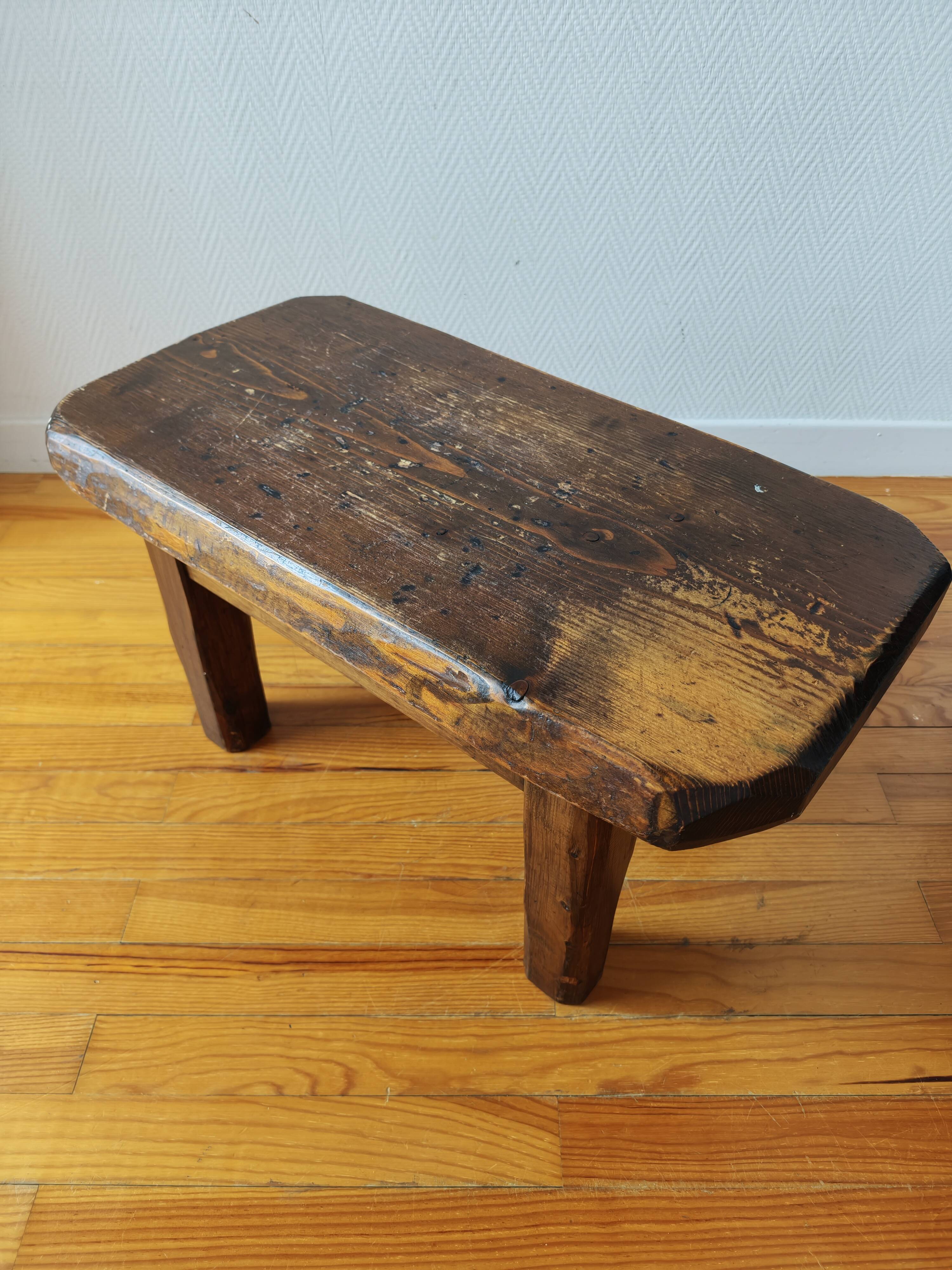 Brutalist coffee table made of solid wood – Handcrafted – 1960s-70s