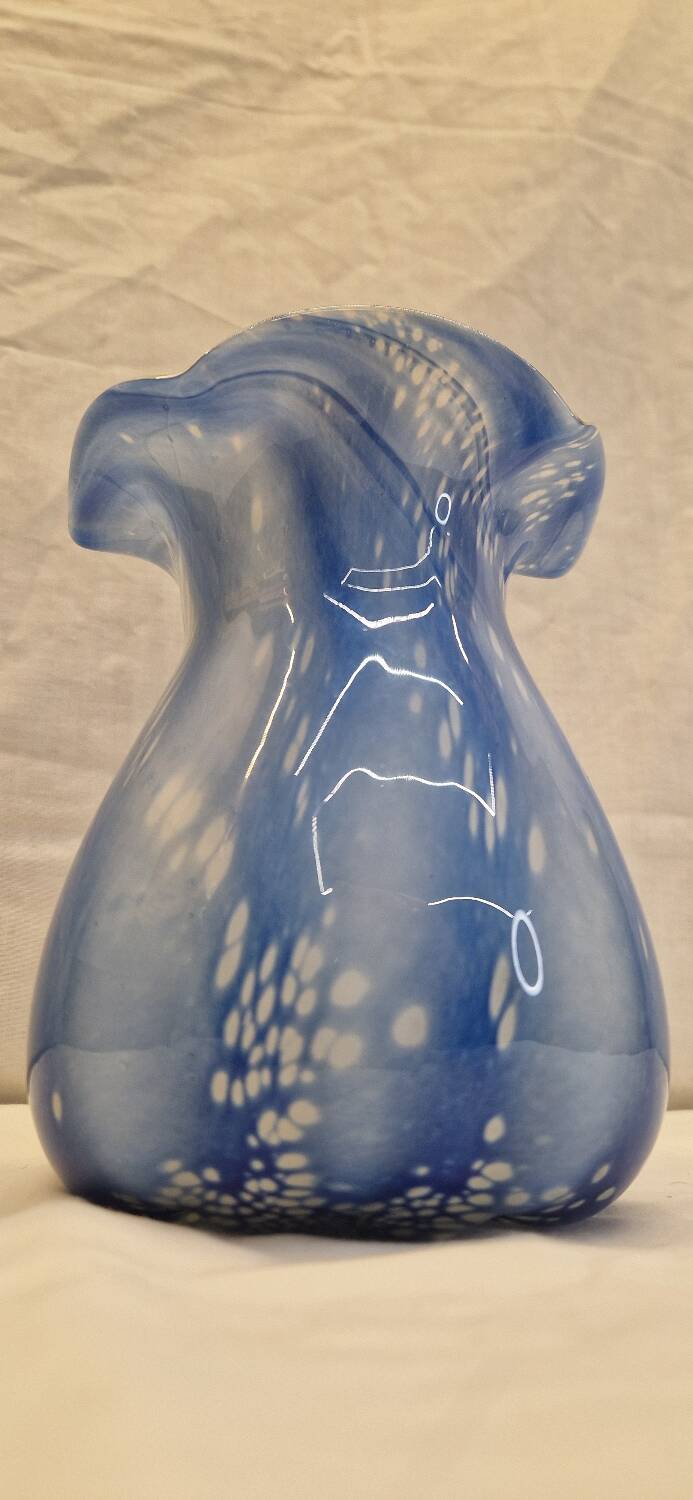 Vase ancien verre soufflé Bleu et blanc rétro vintage
