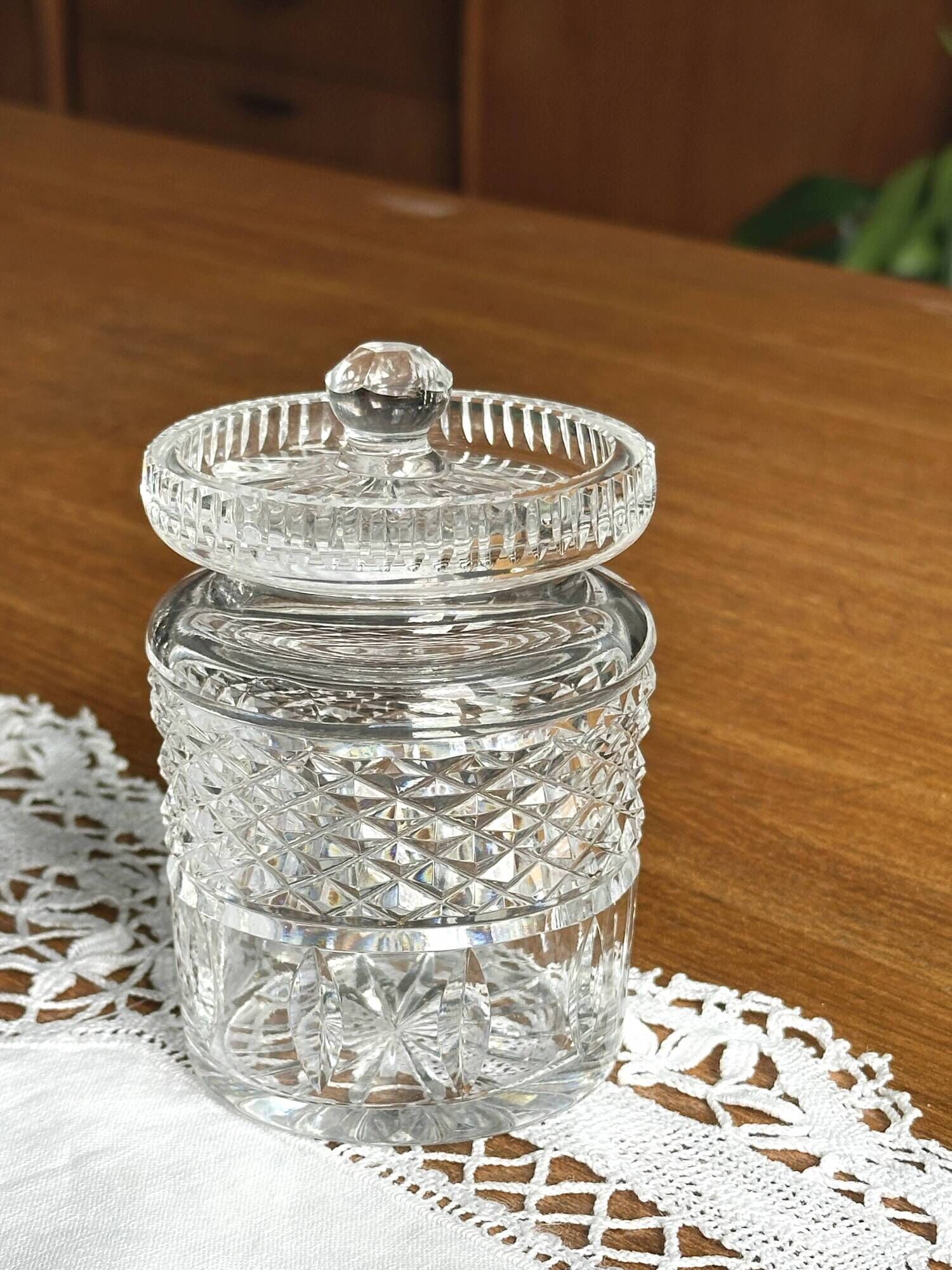Confit jar / honey pot in signed Waterford crystal