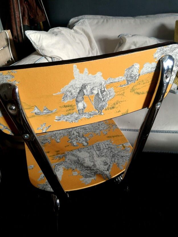 Chaise vintage toile de jouy