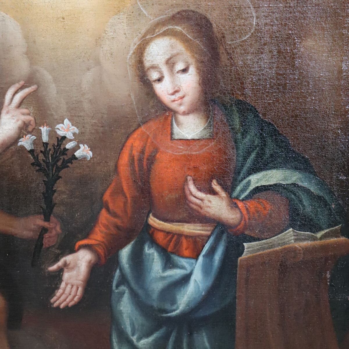 The Annunciation, Italy, 17th Century, Antique Oil Painting On Canvas