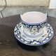 Butter dish, sauce pot in Old Rouen earthenware, handmade, made in France, floral pattern, vintage