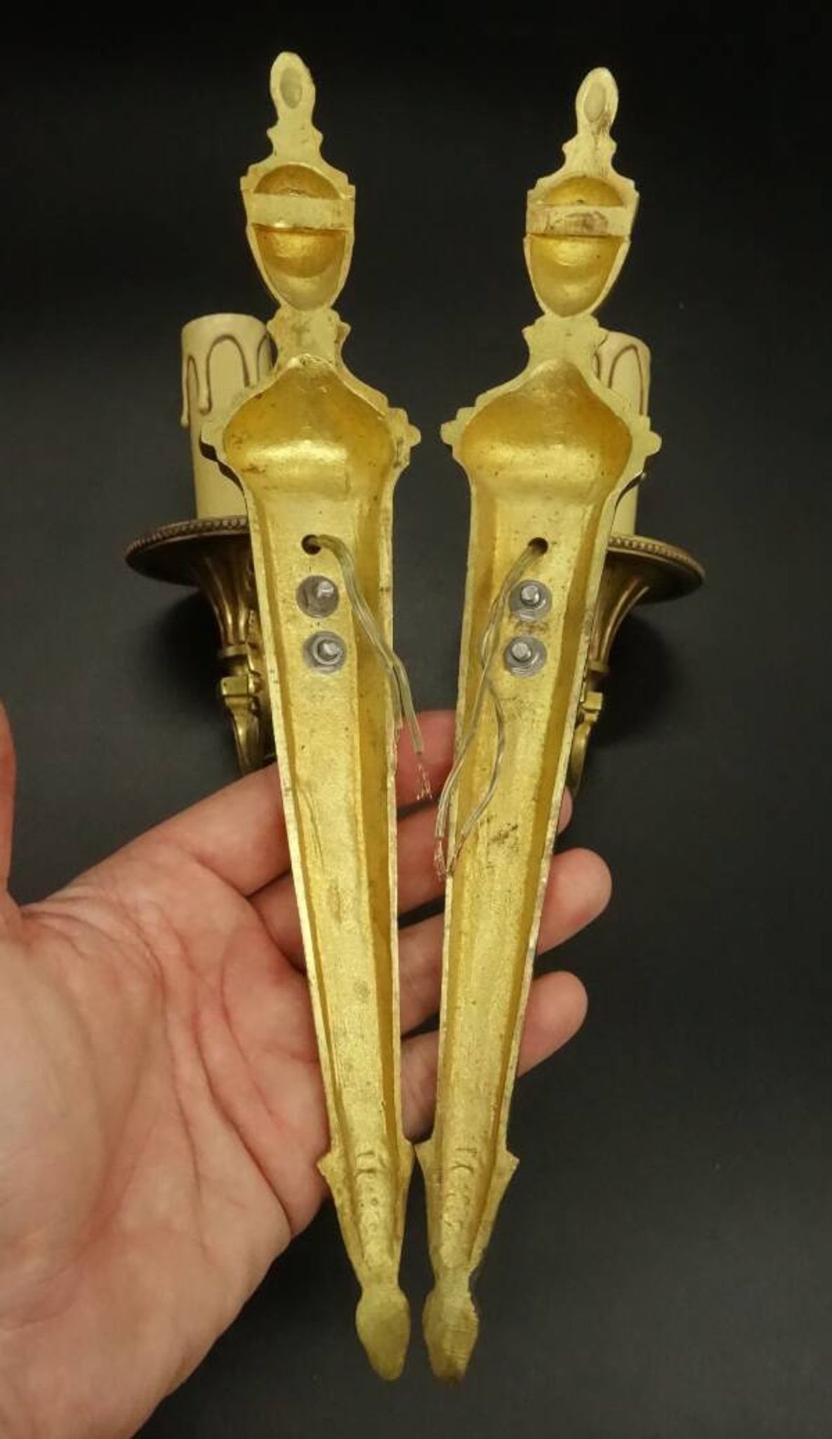 Pair of 1-light louis xvi style wall lights from lucien gau, paris - bronze