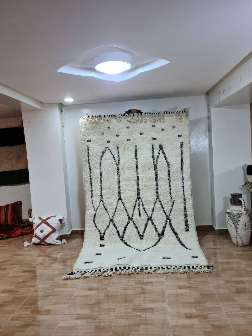 Authentic Beni Ourain Rug 250x150 cm - Black and White Geometric Design