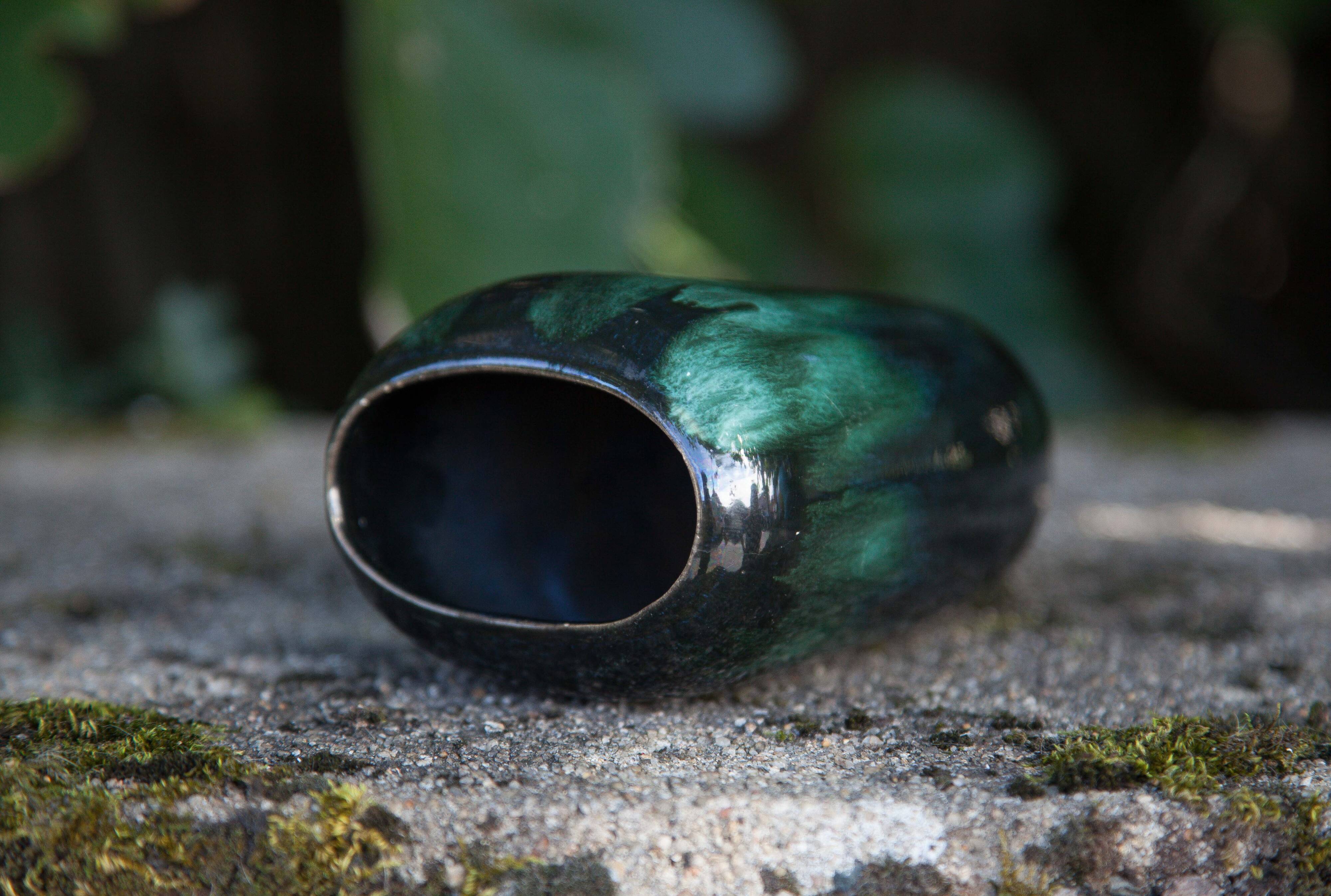 Vase céramique 409/15, vase décoratif, pot à fleurs, vase nuances vert et noir, collection, 60's