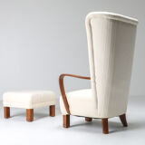 White Wingback Chair With Ottoman - 1950's