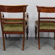 French Art Deco walnut dining chair set with armchairs, France 1930s