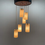 Mid-century cascade wood & crushed plastic pendant light, 1970's