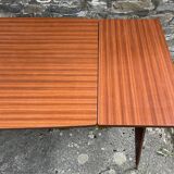 Table with tapered compass legs, extendable varnished wood, vintage 1950s