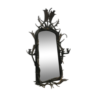 Mirror black forest real antler mirror with lights
