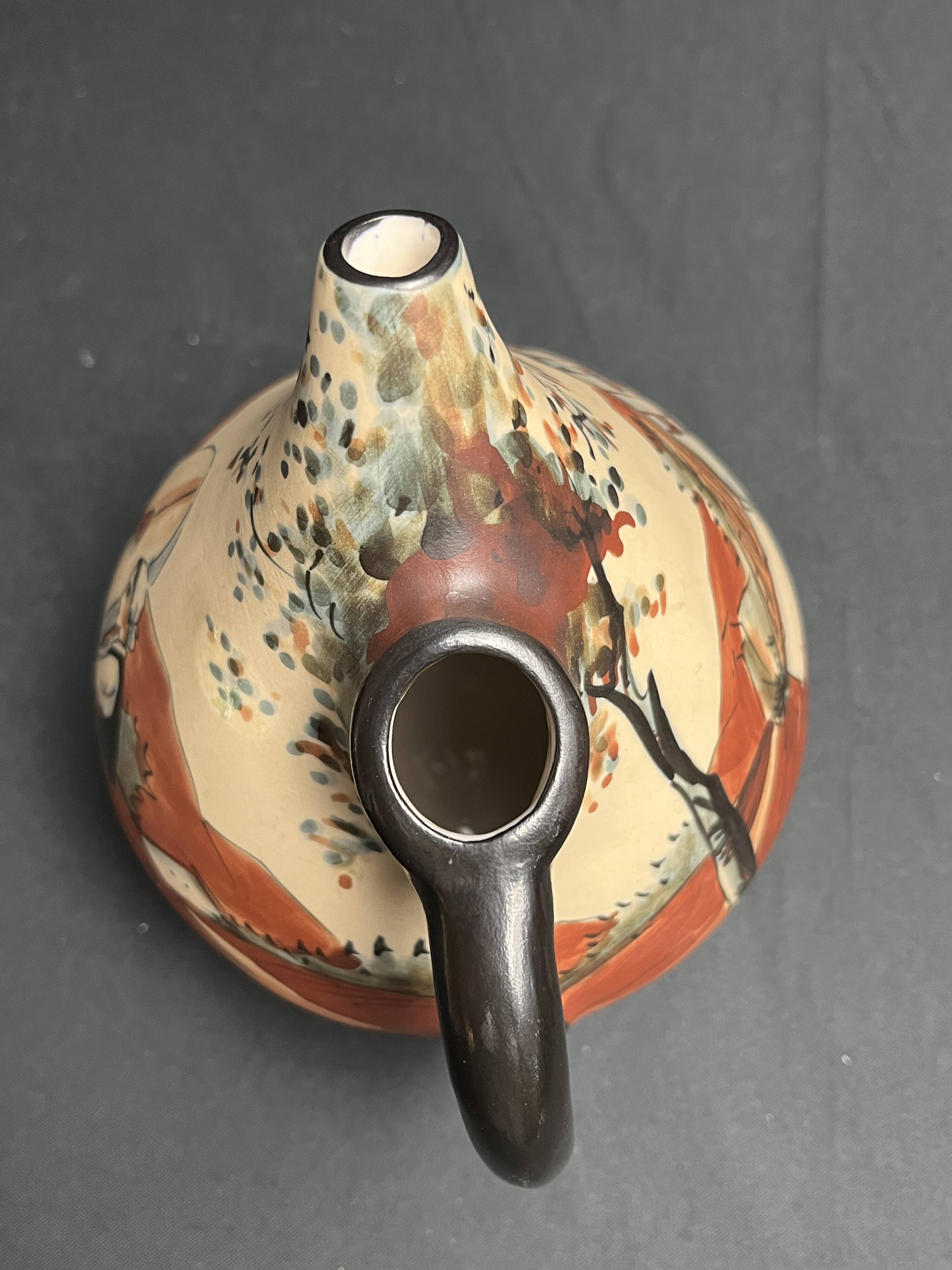 Ciboure pot-bellied pitcher signed Monique Ordoqui circa 1970