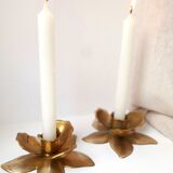 Two brass flower candlesticks