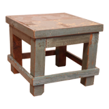 Old workshop bedside table in original blue patina Burmese teak