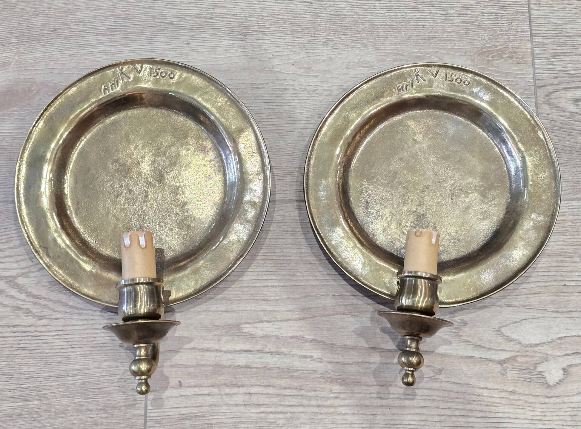 Set of 2 vintage wall sconces Ari KV 1500 – patinated bronze – Ø 25 cm