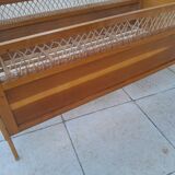 Vintage baby bed in wood and rattan from the 60s for children