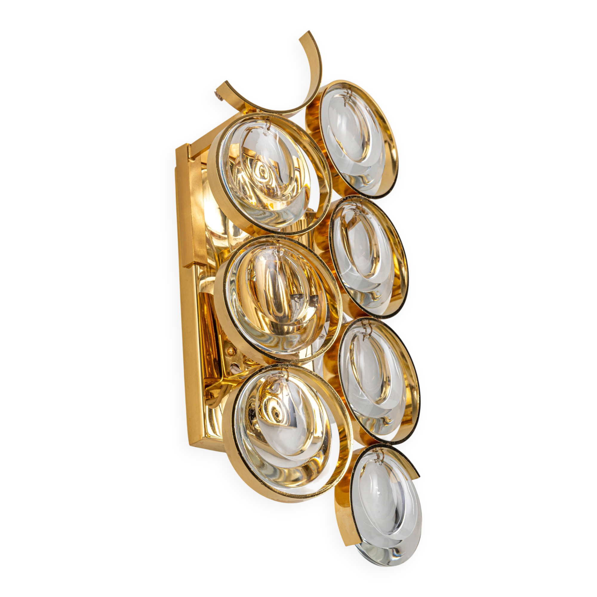 Golden brass and crystal wall light by Palwa, Germany, 1960s.