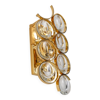 Golden brass and crystal wall light by Palwa, Germany, 1960s.