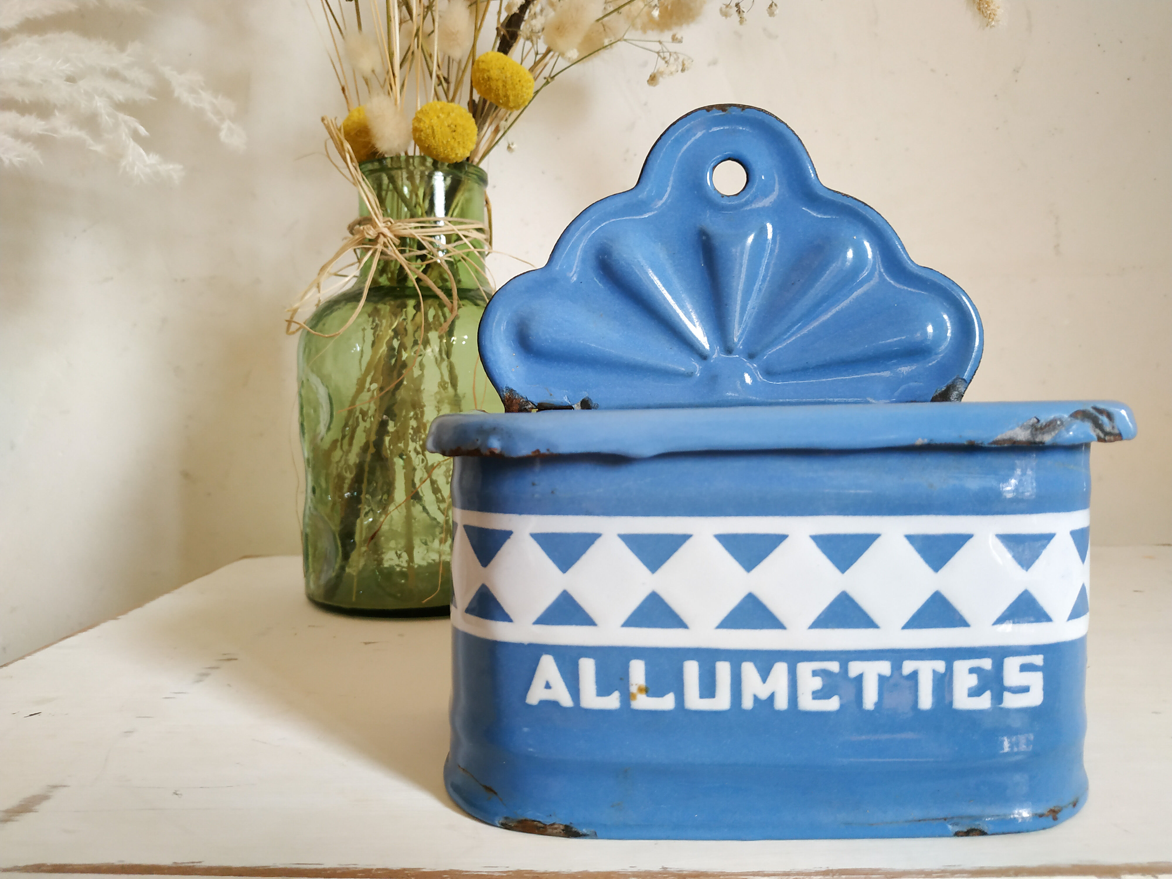 Blue matchbox - old blue enamel sheet box