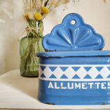 Blue matchbox - old blue enamel sheet box