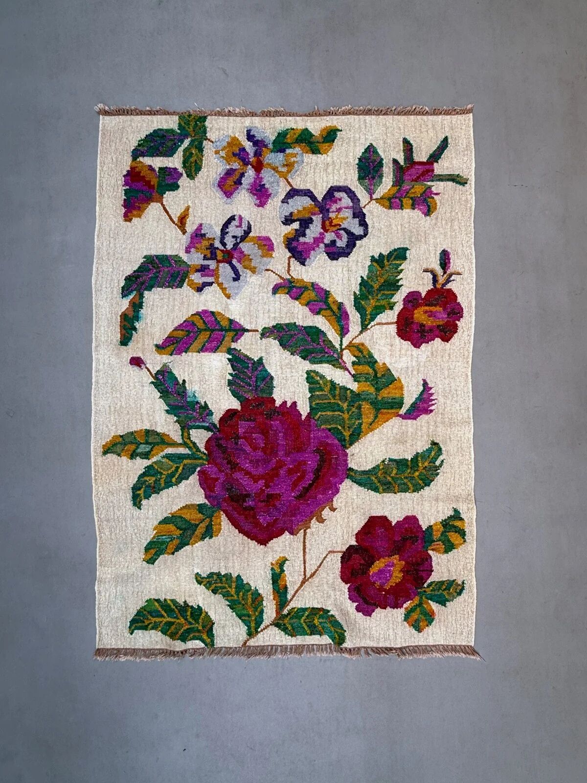 Vintage rose kilim rug 170x240cm shabby wool and silk, boho medium 2544