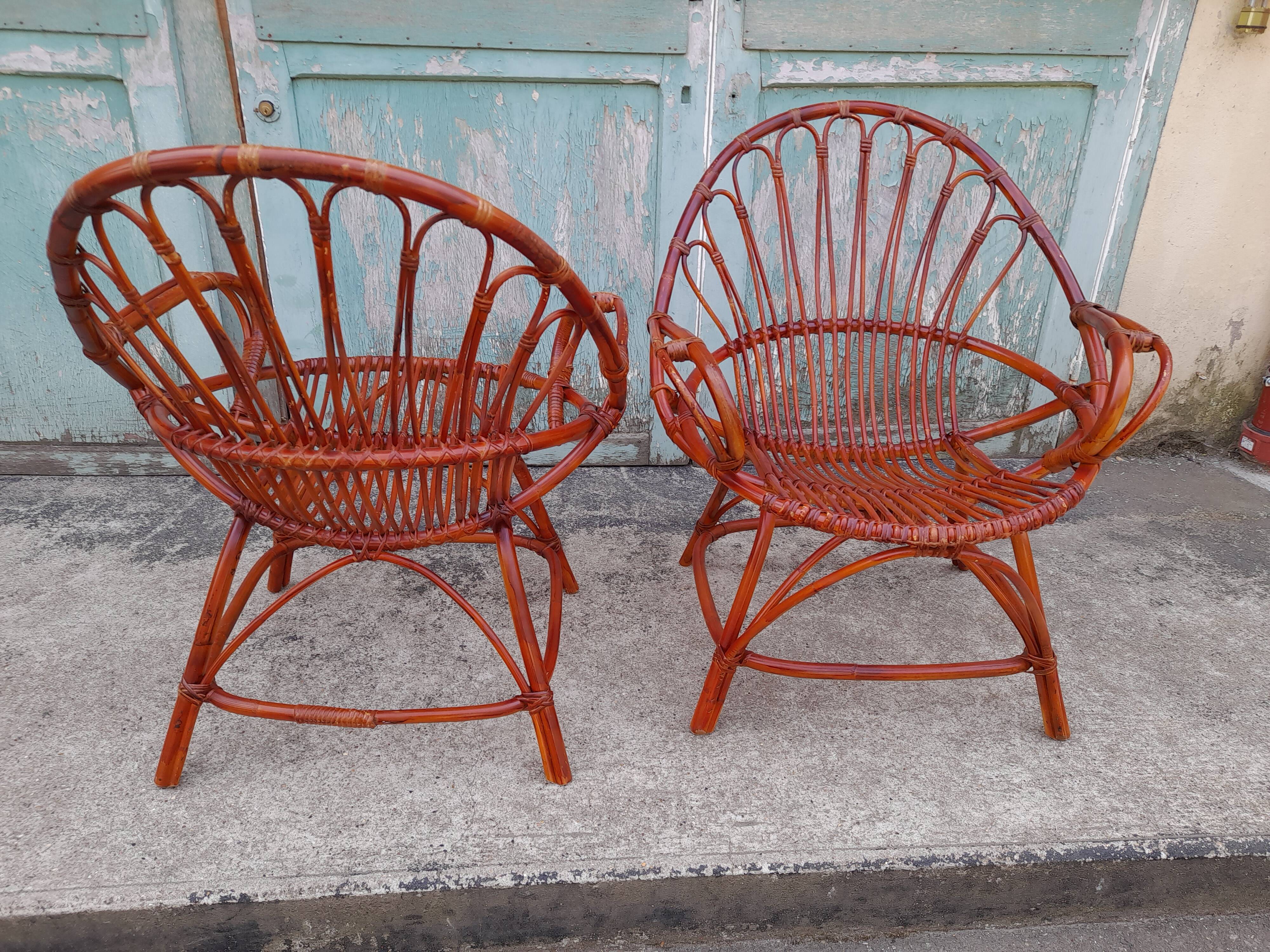 Pair rattan armchair 1960
