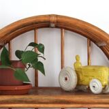 Woven rattan and bent bamboo arched bookcase display high wall cabinet.
