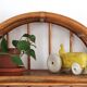 Woven rattan and bent bamboo arched bookcase display high wall cabinet.