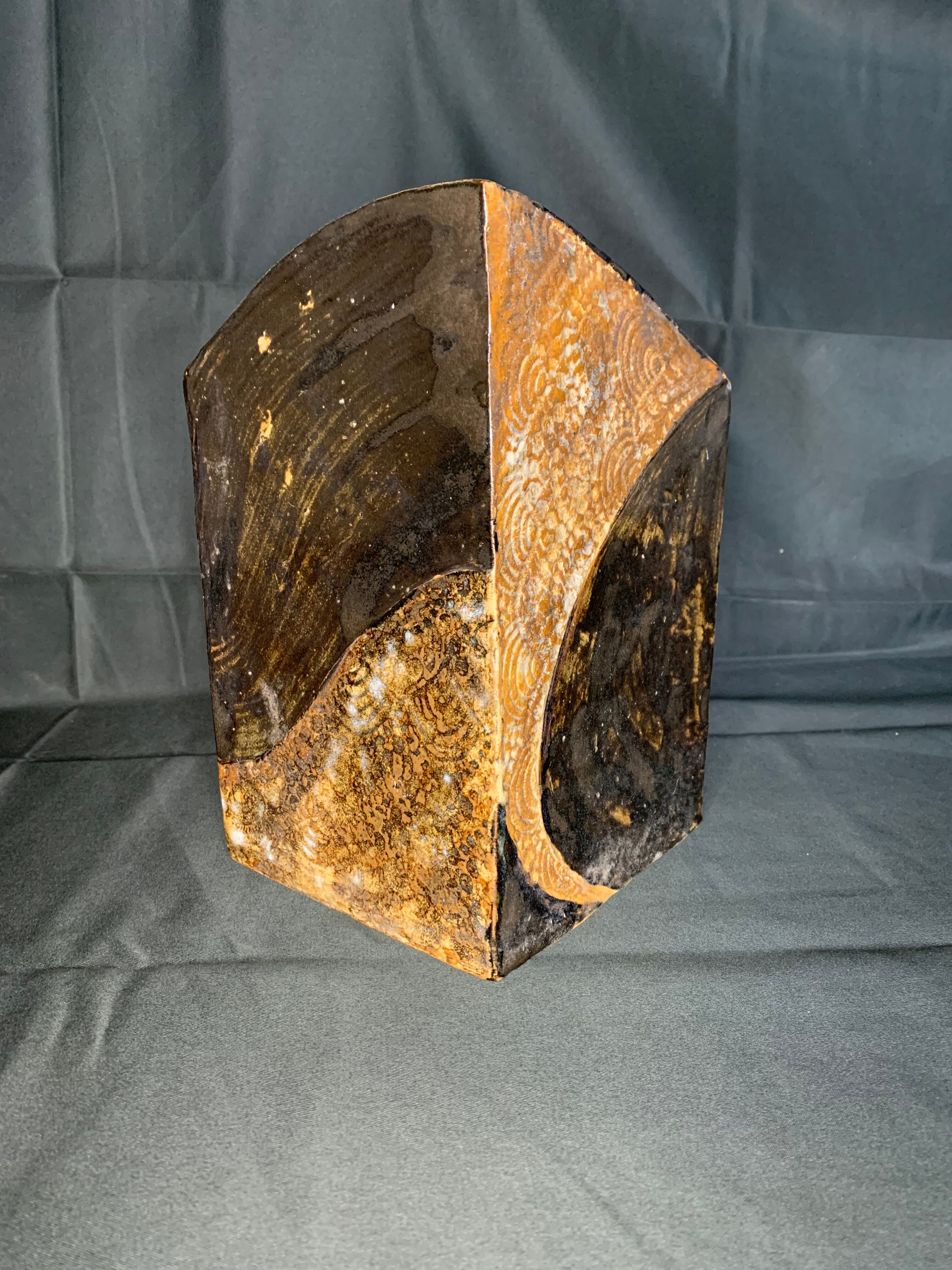 Vintage brown square ceramic vase