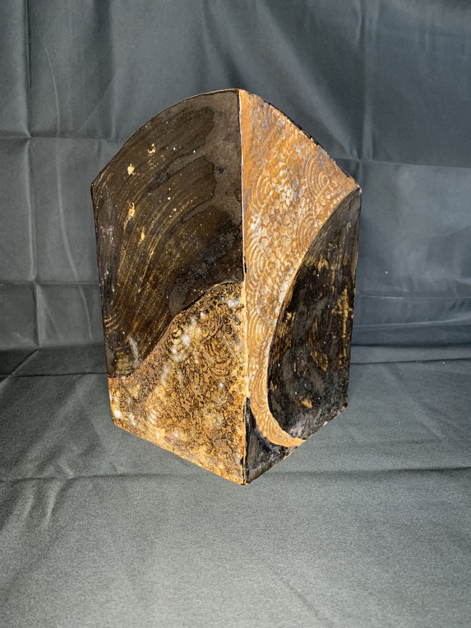 Vase céramique carré marron vintage