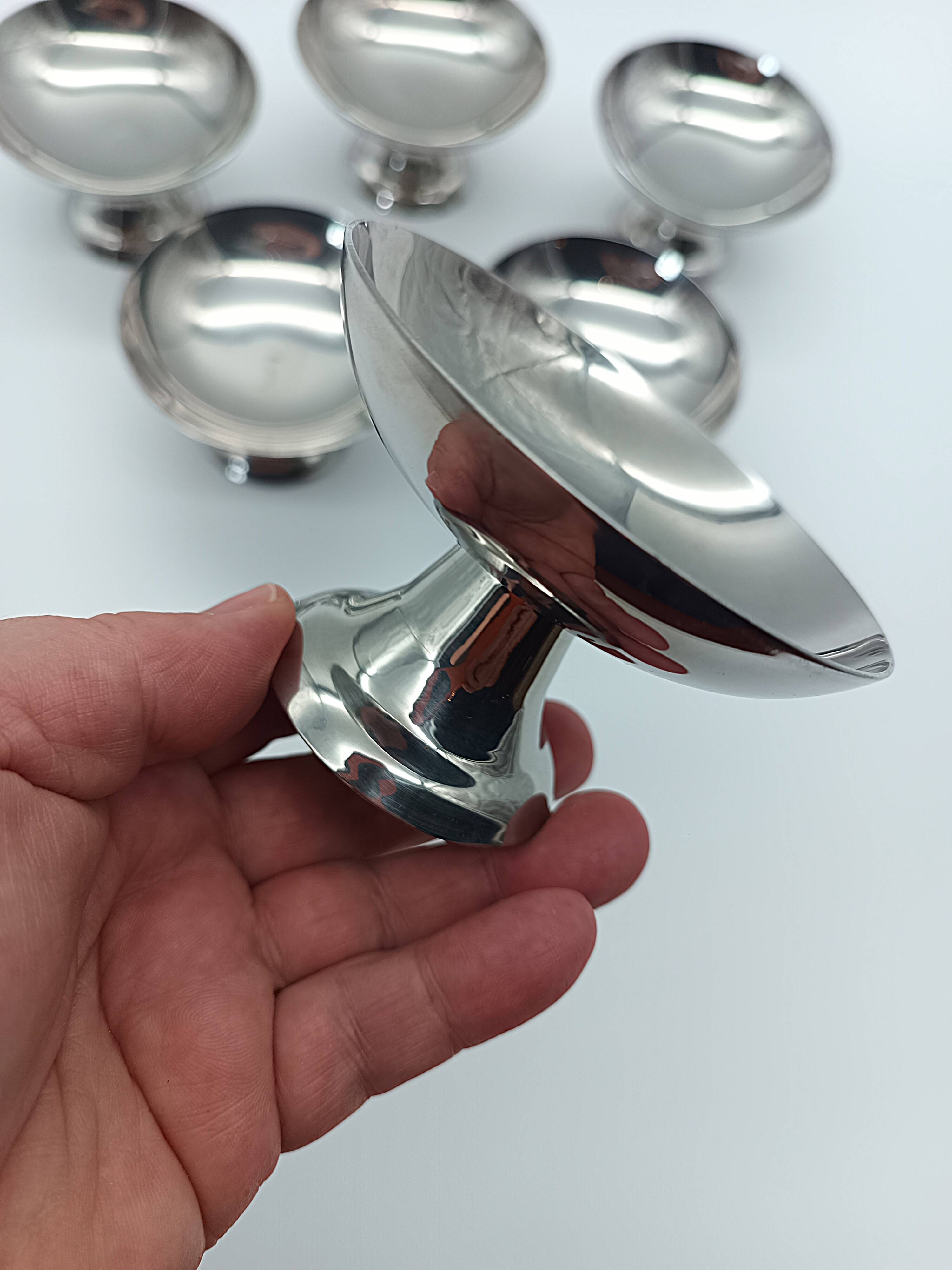 Set of 6 vintage ice cream bowls in 18/10 stainless steel - Bistro Style