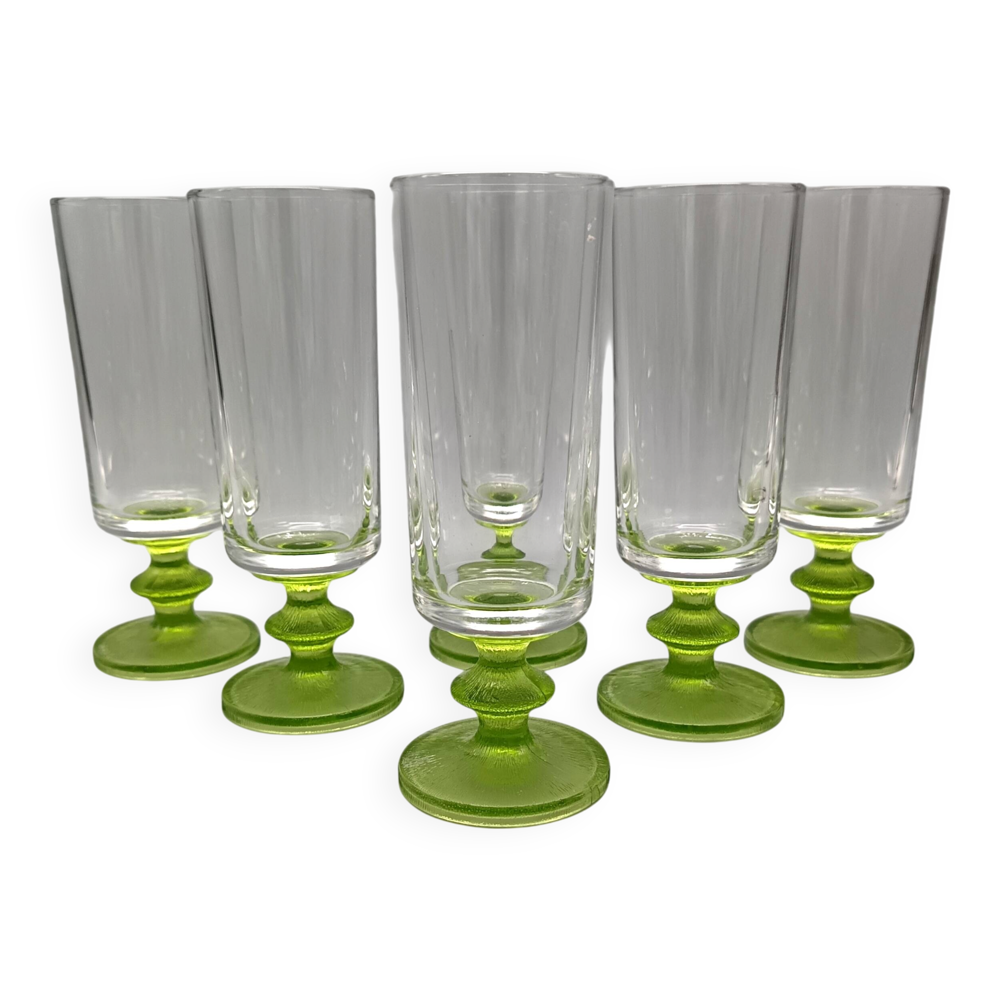 6 vintage champagne flutes with textured apple green base vemam italy