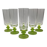 6 vintage champagne flutes with textured apple green base vemam italy
