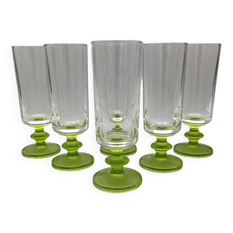 6 flûtes à champagne vintage pied vert pomme texturé vemam italie