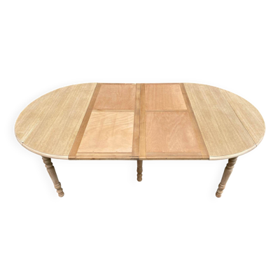 Table à manger ronde volets extensible Louis Philippe décapée en chêne brut