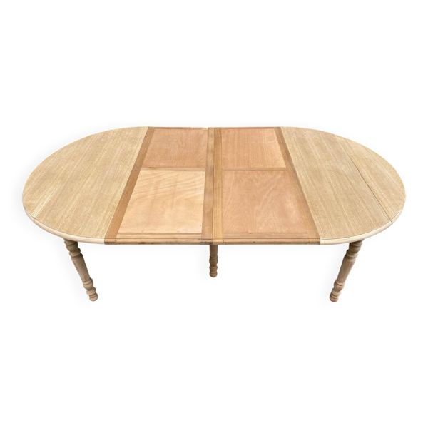 Table à manger ronde volets extensible Louis Philippe décapée en chêne brut