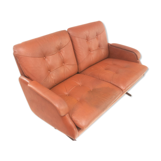 Mid Century Danish Two Seater Cognac Leather Sofa