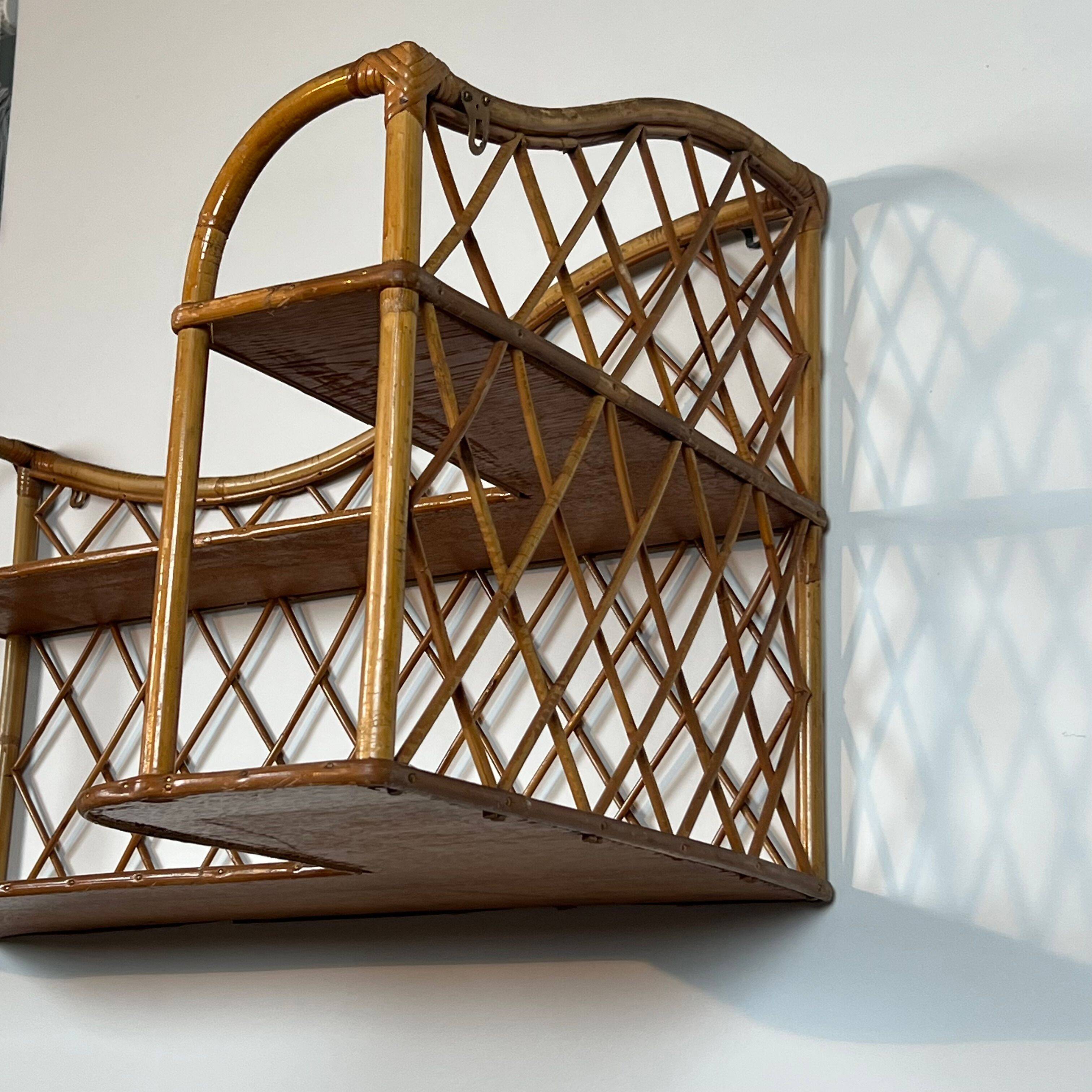 Corner wall shelf in rattan attributed to Audoux-Minet.