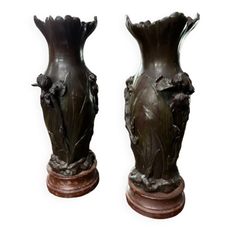 Pair of bronze patina regula vase signed Heingle