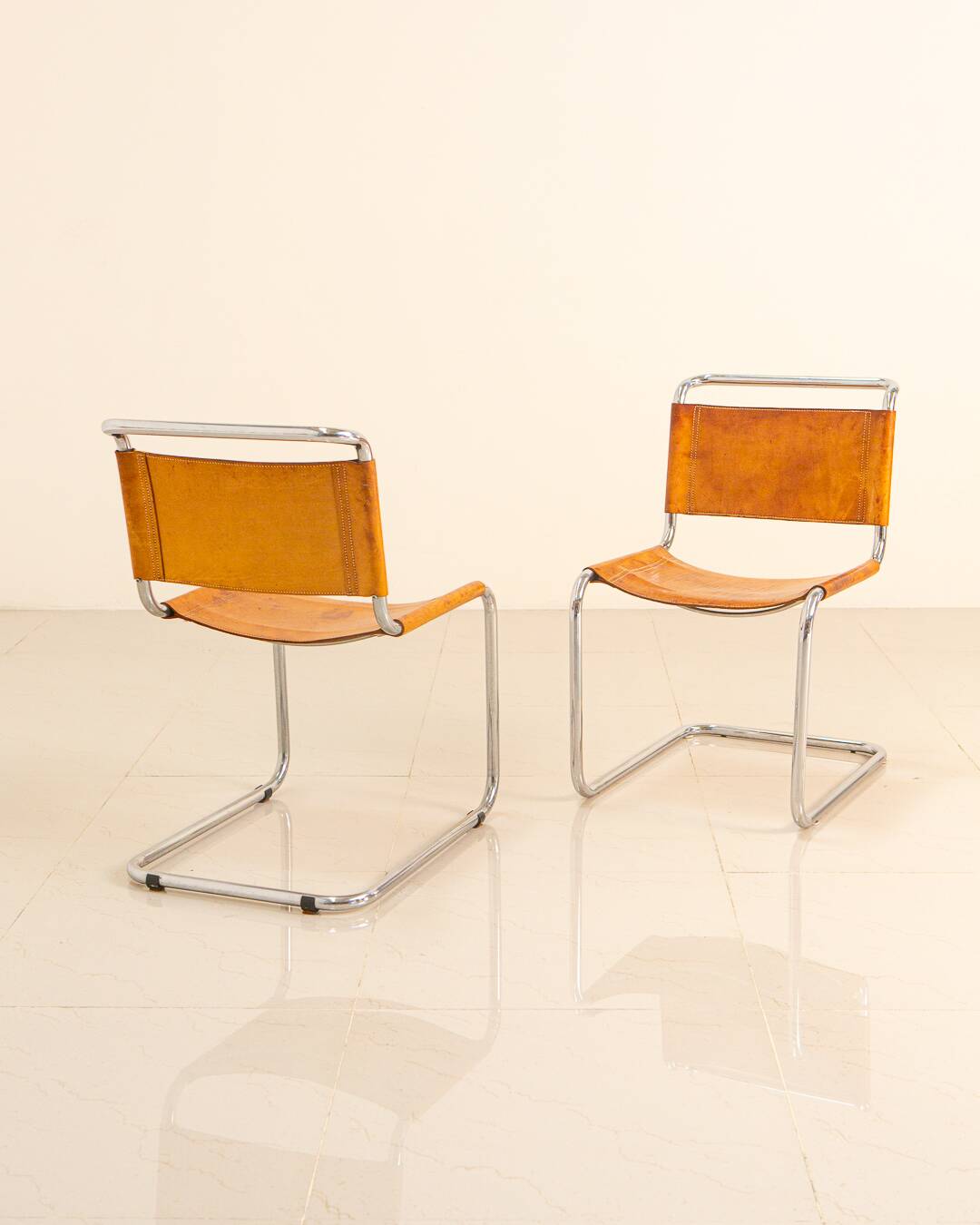 4 "S33" cognac leather chairs by Mart Stam for Fasem 80's