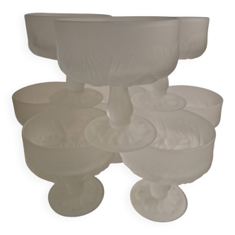 8 large frosted glass ice cream cups