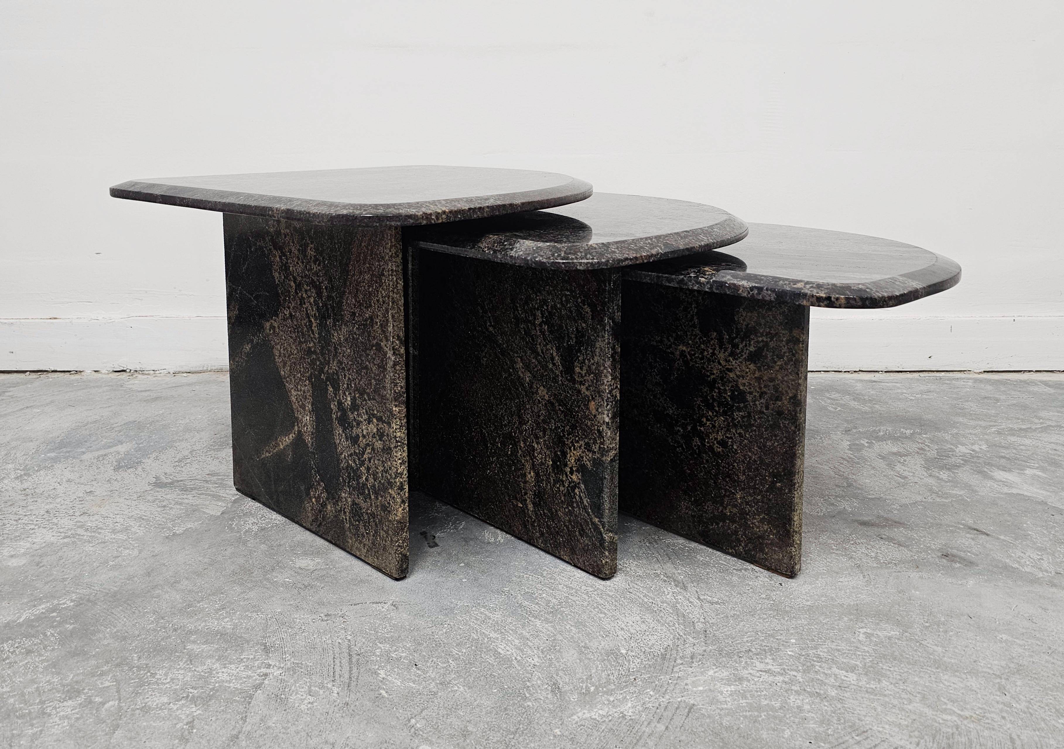 Set of 3 postmodern nesting tables in granite from the 1980s.
